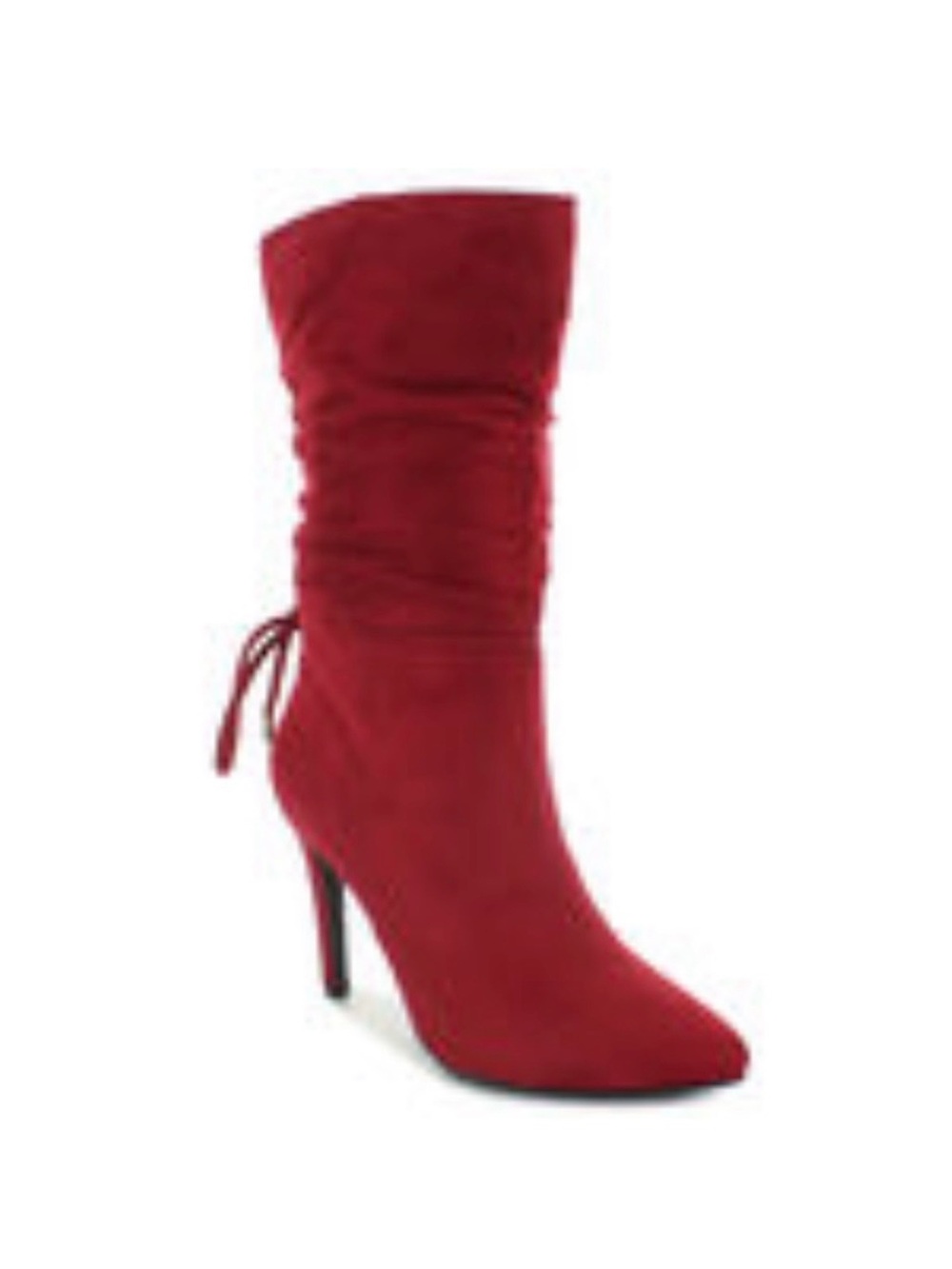 Red Suede Mid-Calf Stiletto Boot